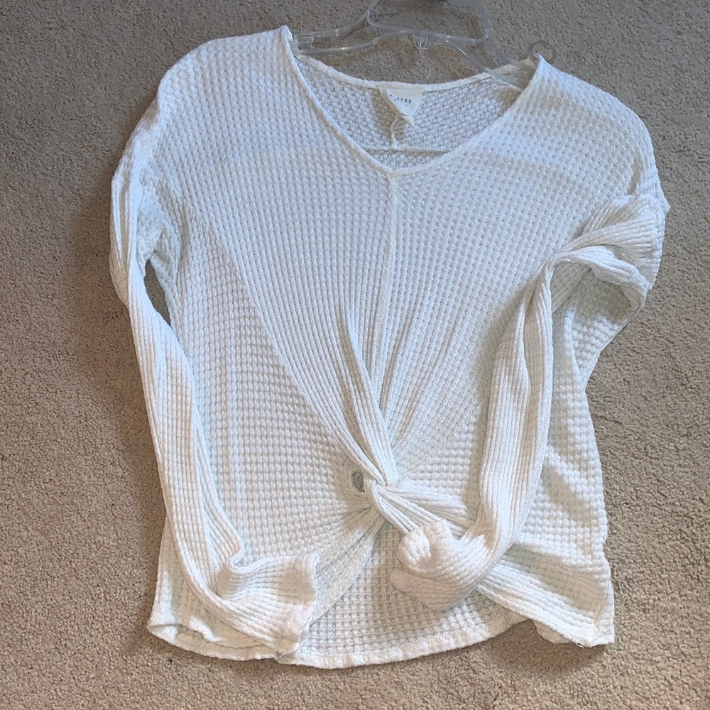 Waffle white long sleeve crop top